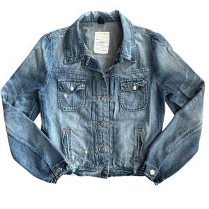 J. Crew Factory Distressed Blue Denim‎ Jacket Women's Medium